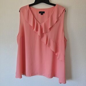 Women's Plus Size 3XL Sleeveless Blouse Top Ruffles Lightweight Romantic Preppy